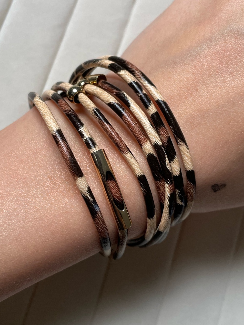 NEW Leopard Print Multi-Row Coil Bracelet - Tan & Black B04-04